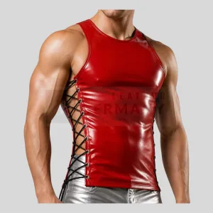 red leather lace-up tank top germany