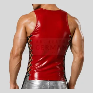 lace-up side panel leather tank top detail