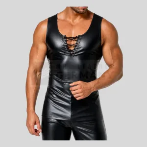 black leather lace-up tank top germany