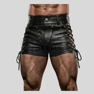 black leather lace-up shorts germany