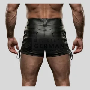 side lace and eyelet leather shorts detail