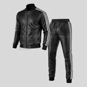 leather tracksuit white stripe detail