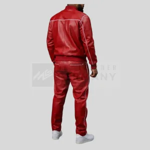 red and white leather tracksuit detail