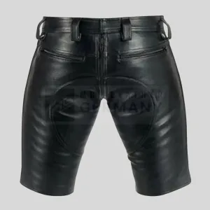 tight leather shorts back panel detail