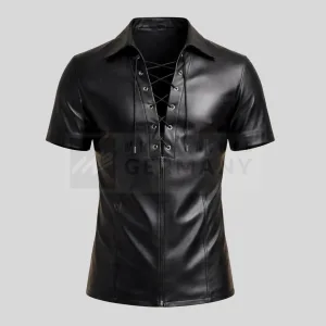 black lace-up leather t-shirt germany
