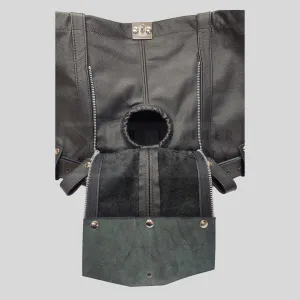 padlock and zip leather chastity shorts detail