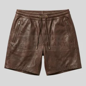 brown leather elastic waist shorts germany