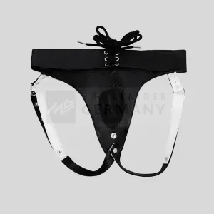 two-tone leather jockstrap detail