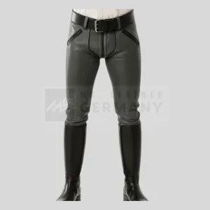 gray leather pants black accents germany