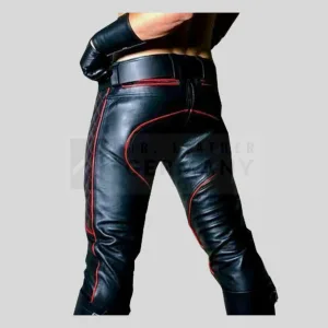 red piping quilted leather detail