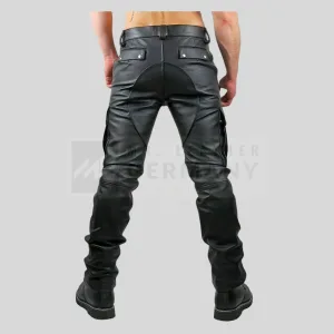 padded leather pants detail