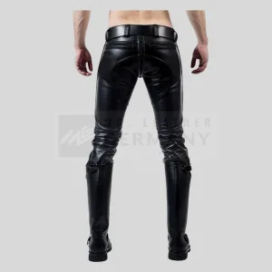 padded leather pants detail