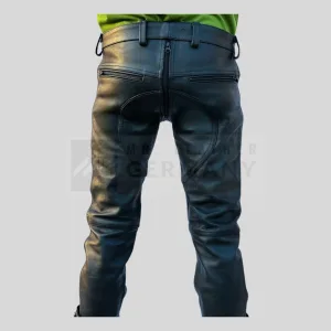 black leather pants piping detail