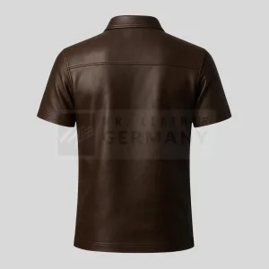 buttoned collar leather polo detail