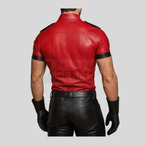 police style leather shirt detail