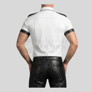 epaulette and piping leather shirt detail