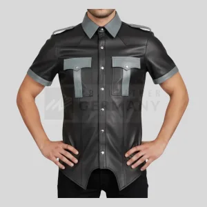 black grey leather military shirt germany
