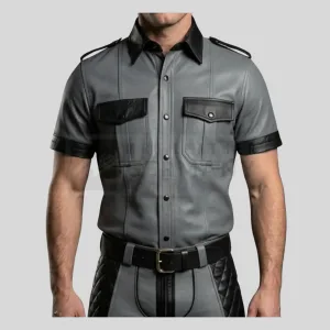 grey black leather military shirt germany