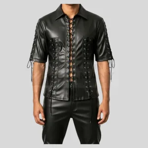 mens black leather shirt germany