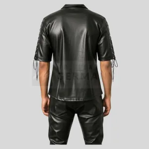 muscle fit leather shirt detail