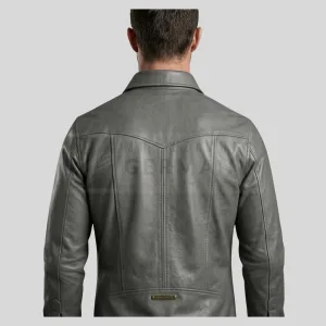 brass snap button leather shirt detail