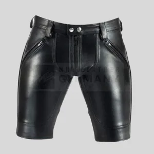 men's black leather biker shorts germany