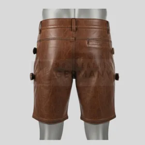 side buckle straps leather shorts detail