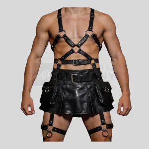 black leather cargo kilt germany