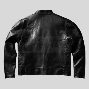 asymmetric button leather jacket detail