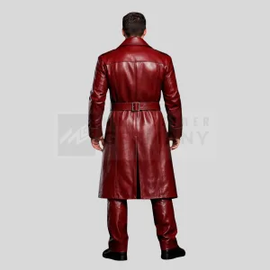 red leather coat detail