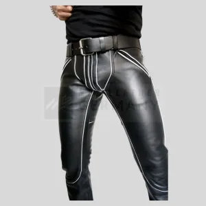 white piping leather pants detail