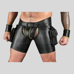 Rider Leather Chap Shorts with Wristbands