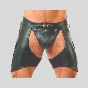 Black Leather Rider Chap Shorts