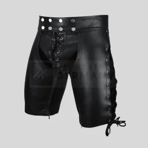 Lace-Up Leather Fetish Shorts