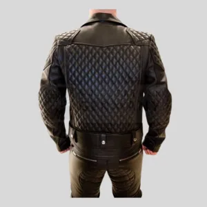 padded biker leather jacket detail